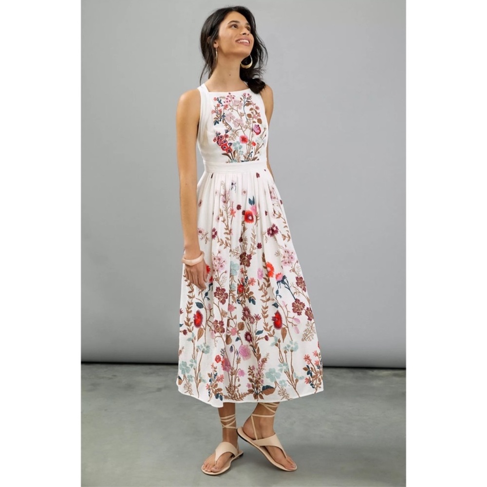 New Anthropologie Eularia Floral Embroidered Maxi Dress